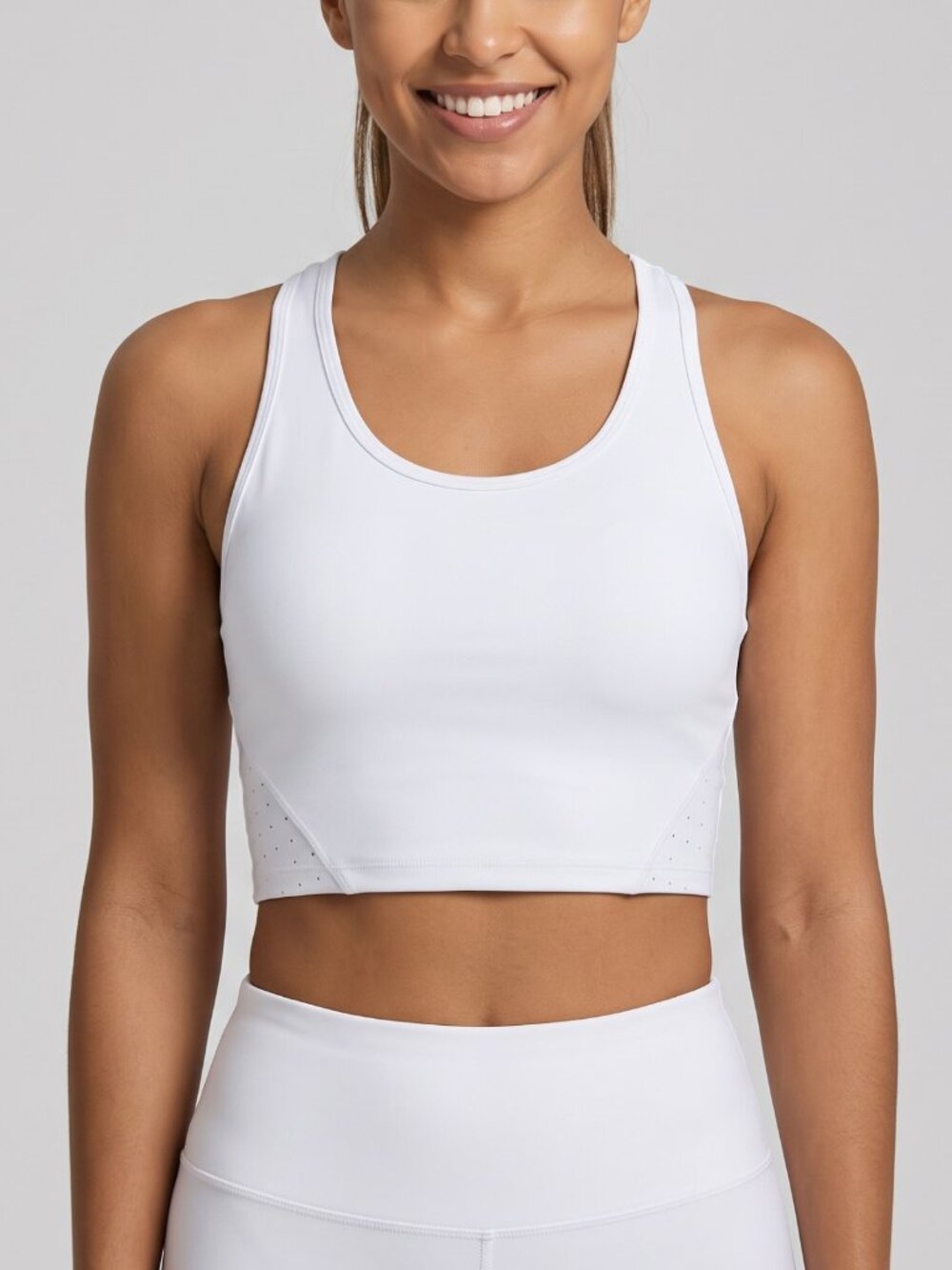 NWT Leapstride White Athletic Sports Crop Top Bra Racerback Perforated XS
